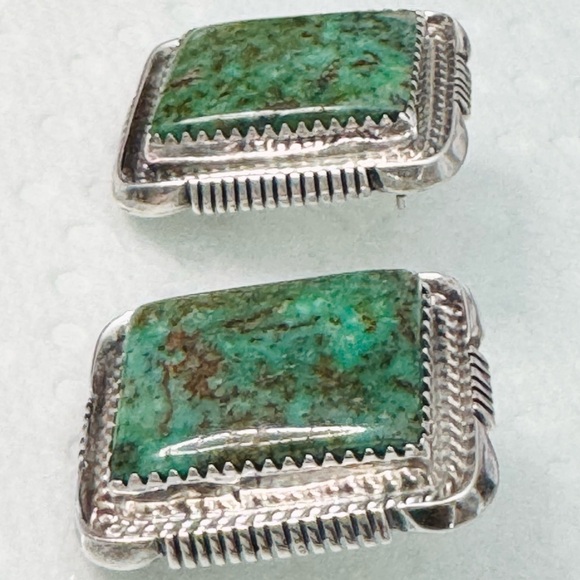 Maria Platero (Navajo) Sterling Silver Turquoise Post Earrings - Picture 7 of 16